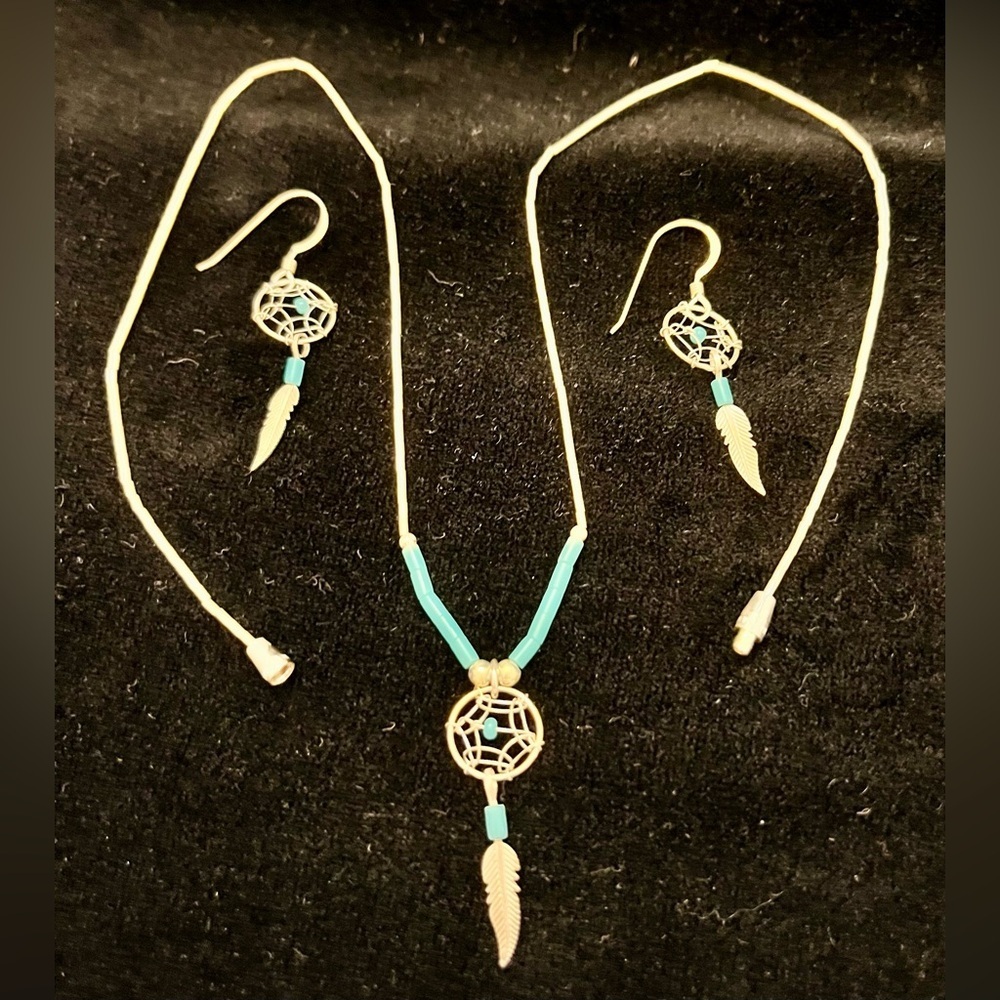 Sterling Silver and Turquoise Dreamcatcher Jewelry Set Native American Southwest - Picture 12 of 16